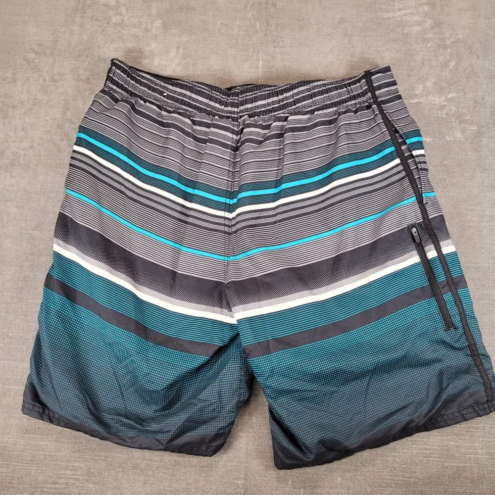 Ocean Pacific OP Y2K Mens Trunks Large 36-38 Striped‎ Teal Black Board Shorts